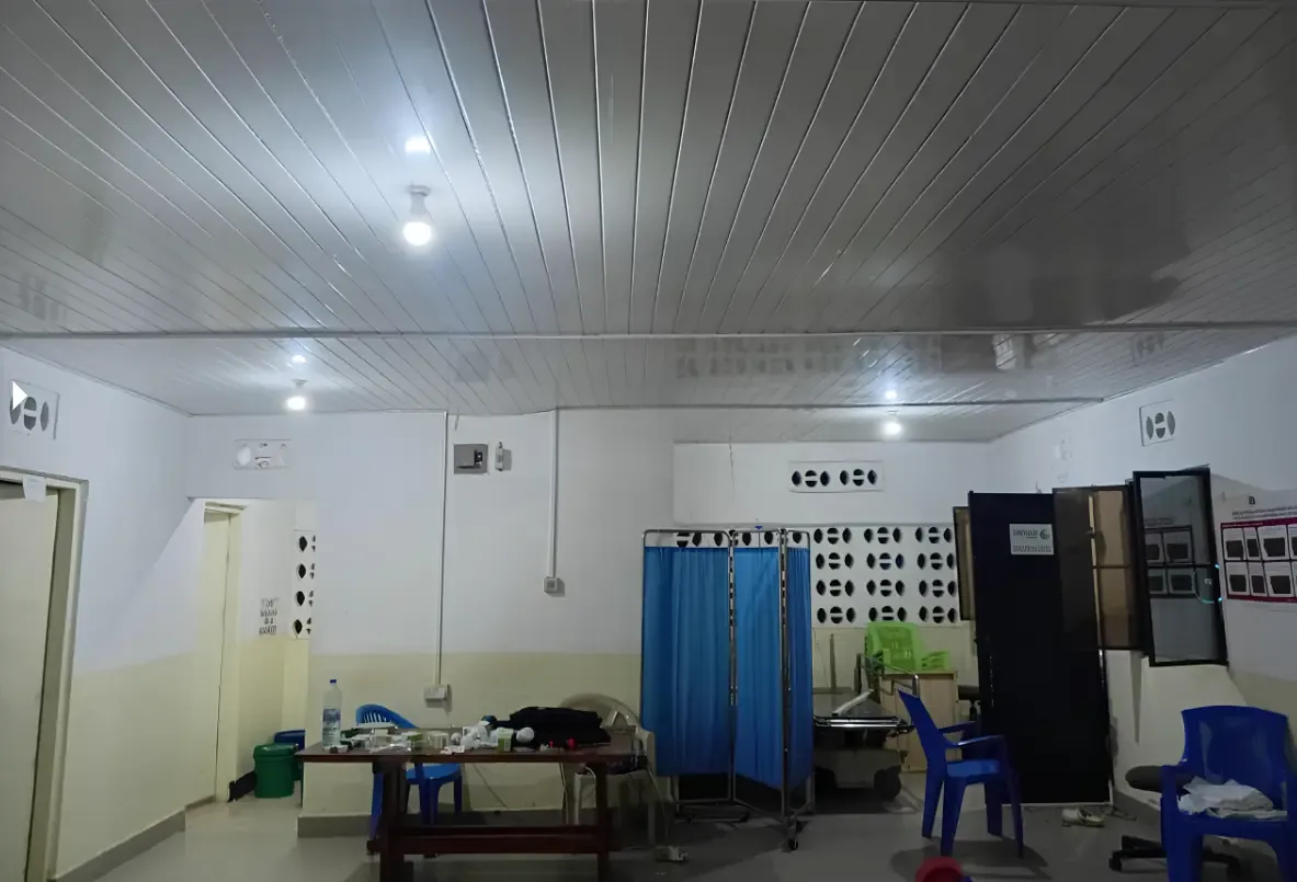 Treatment room at St. Therese Dispensary lit by solar power